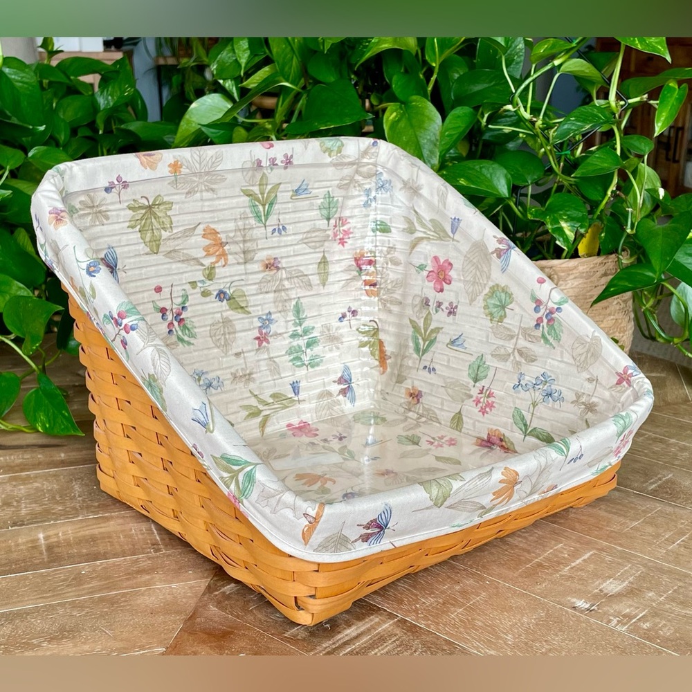Longaberger Book Keeper Basket Set w/Botanical Fields Liner & Protector 2002